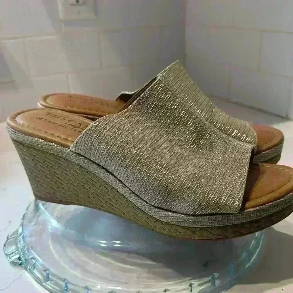 Tuscany Easy Streets Slip on Mule Style Wedge Sandals size 9W pre-owned